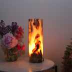 Onyx Zylinder Tischlampe 12 Zoll - Eleganter Marmor Leuchtzylinder für exklusive Wohnkultur