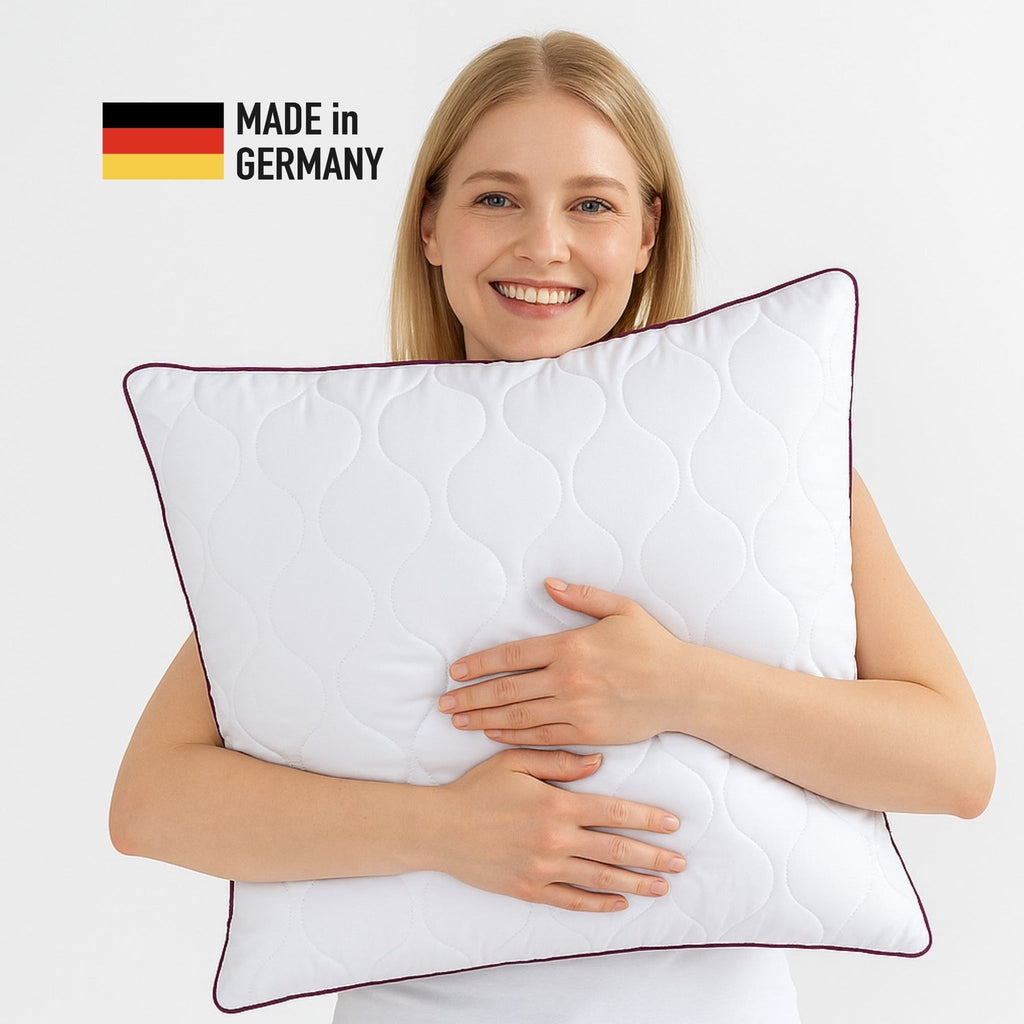 Atmungsaktives Mikrofaser-Kopfkissen 80x80cm – Verstellbarer Härtegrad mit Airflow-Netz | Made in Germany | 1er- oder 2er-Pack | Waschbar mit wiederverwendbarer Aufbewahrungstasche