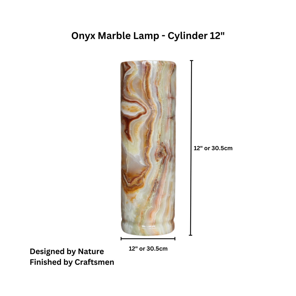 Onyx Zylinder Tischlampe 12 Zoll - Eleganter Marmor Leuchtzylinder für exklusive Wohnkultur