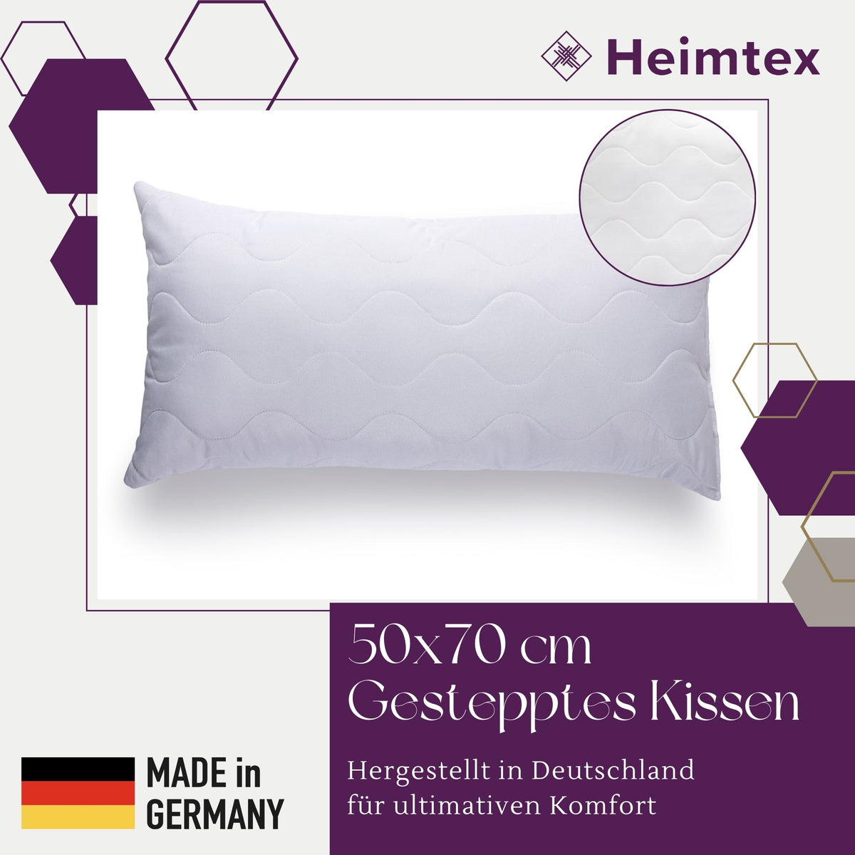 Premium Gestepptes Kissen – 100% Hergestellt in Deutschland | Luxus-Mikrofaser-Kissen mit Virgin-Faserfüllung | Erhältlich in allen Größen