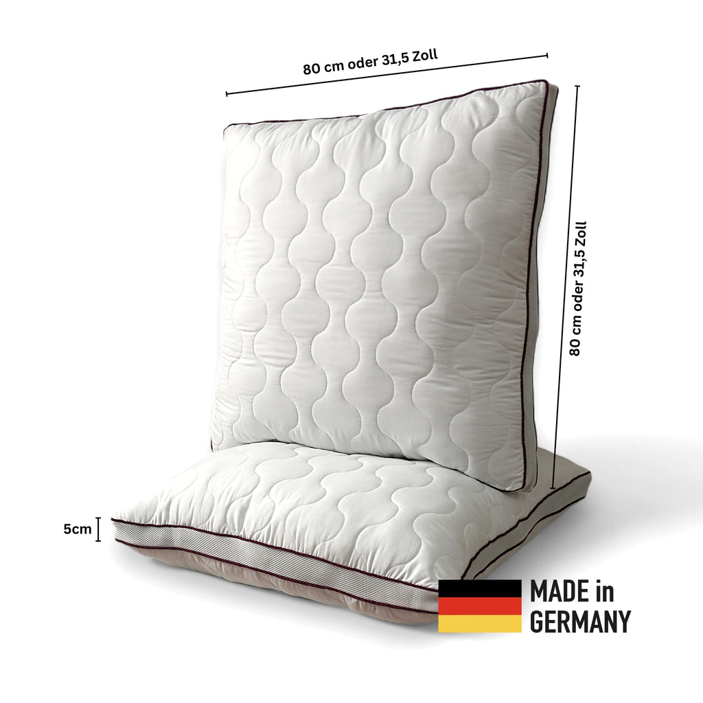 Atmungsaktives Mikrofaser-Kopfkissen 80x80cm – Verstellbarer Härtegrad mit Airflow-Netz | Made in Germany | 1er- oder 2er-Pack | Waschbar mit wiederverwendbarer Aufbewahrungstasche