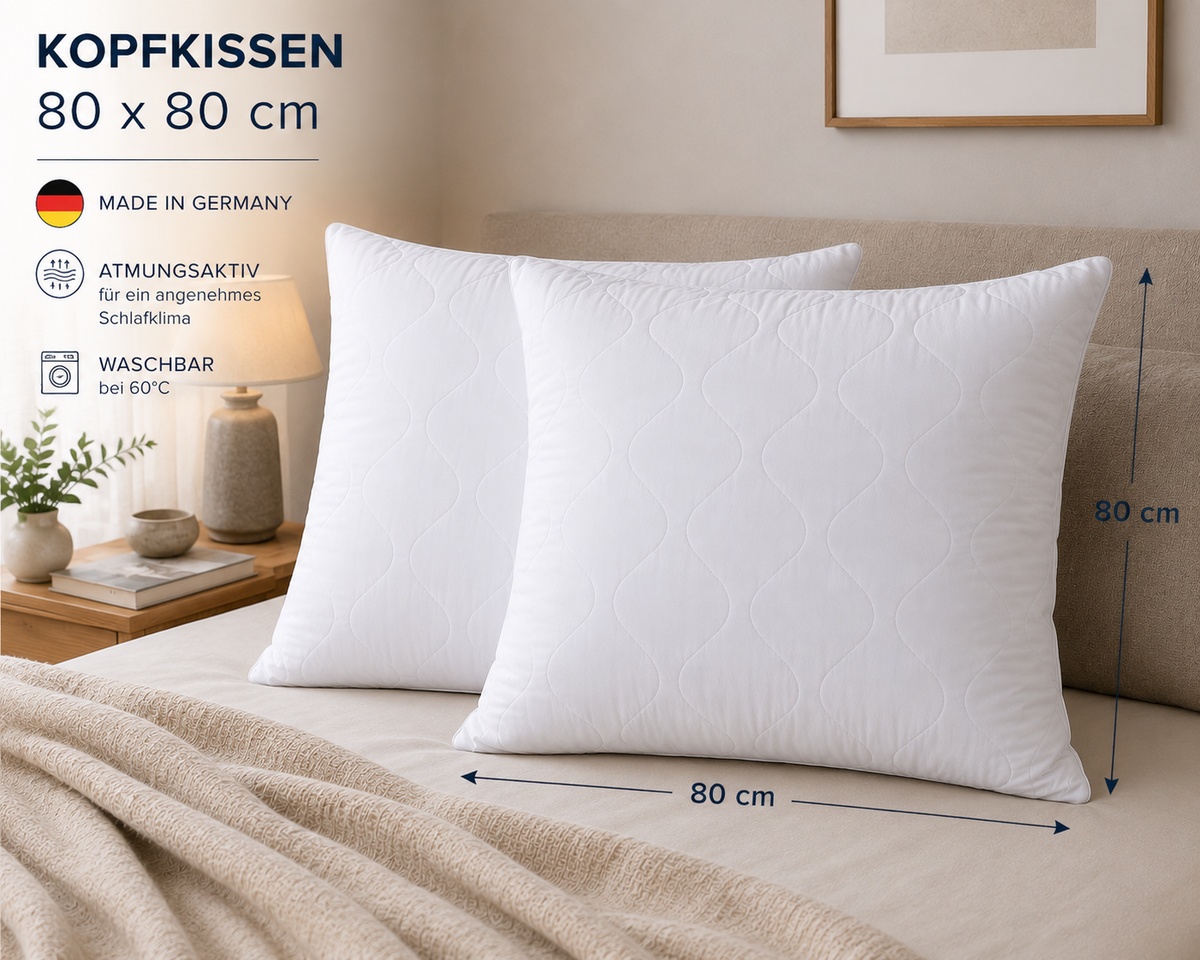 Premium Gestepptes Kissen – 100% Hergestellt in Deutschland | Luxus-Mikrofaser-Kissen mit Virgin-Faserfüllung | Erhältlich in allen Größen