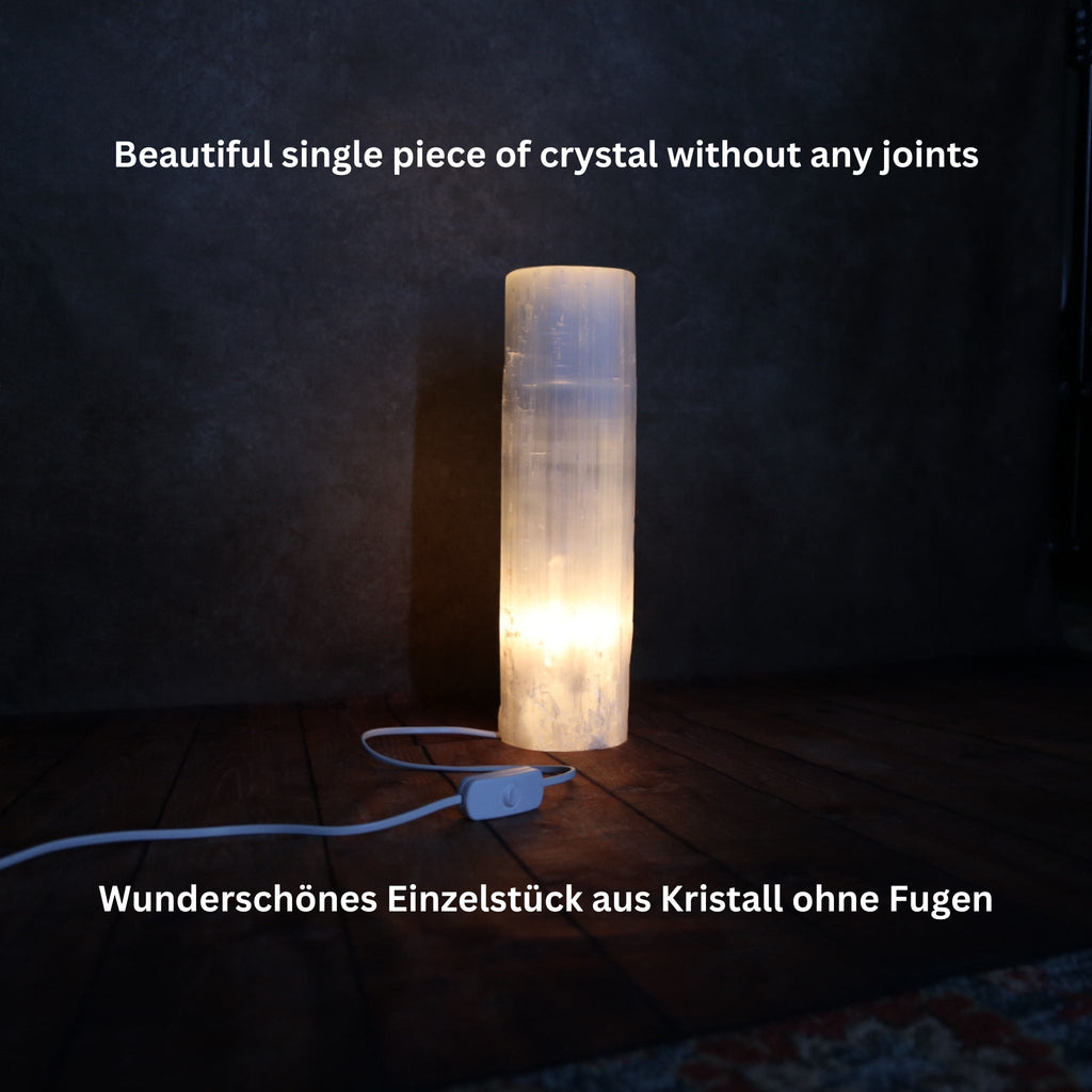 Selenit Zylinder Lampe - Kristallheilung & Meditationslicht, Verschiedene Größen (25-40 cm)