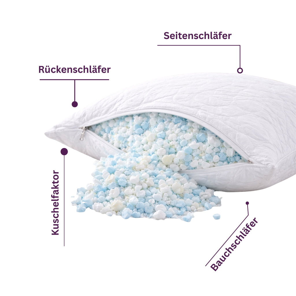 Kopfkissen mit zerkleinerter Schaumfüllung – Made in Germany | Formstabil & individuell anpassbar