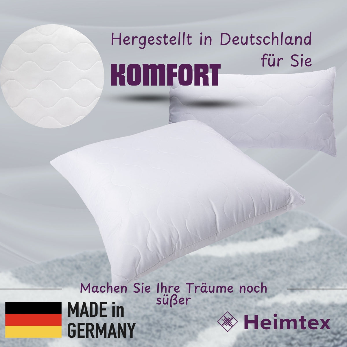 Premium Gestepptes Kissen – 100% Hergestellt in Deutschland | Luxus-Mikrofaser-Kissen mit Virgin-Faserfüllung | Erhältlich in allen Größen