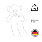 Teddybär 180cm XXL – Extra großer Kuschelbär – Weiches Plüschfell – Premium-Füllung – Hergestellt in Deutschland